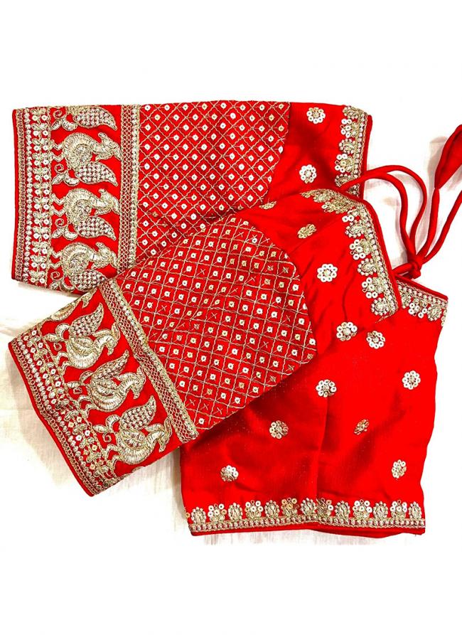 Cobra Silk Red Traditional Wear Embroidery Work Blouse